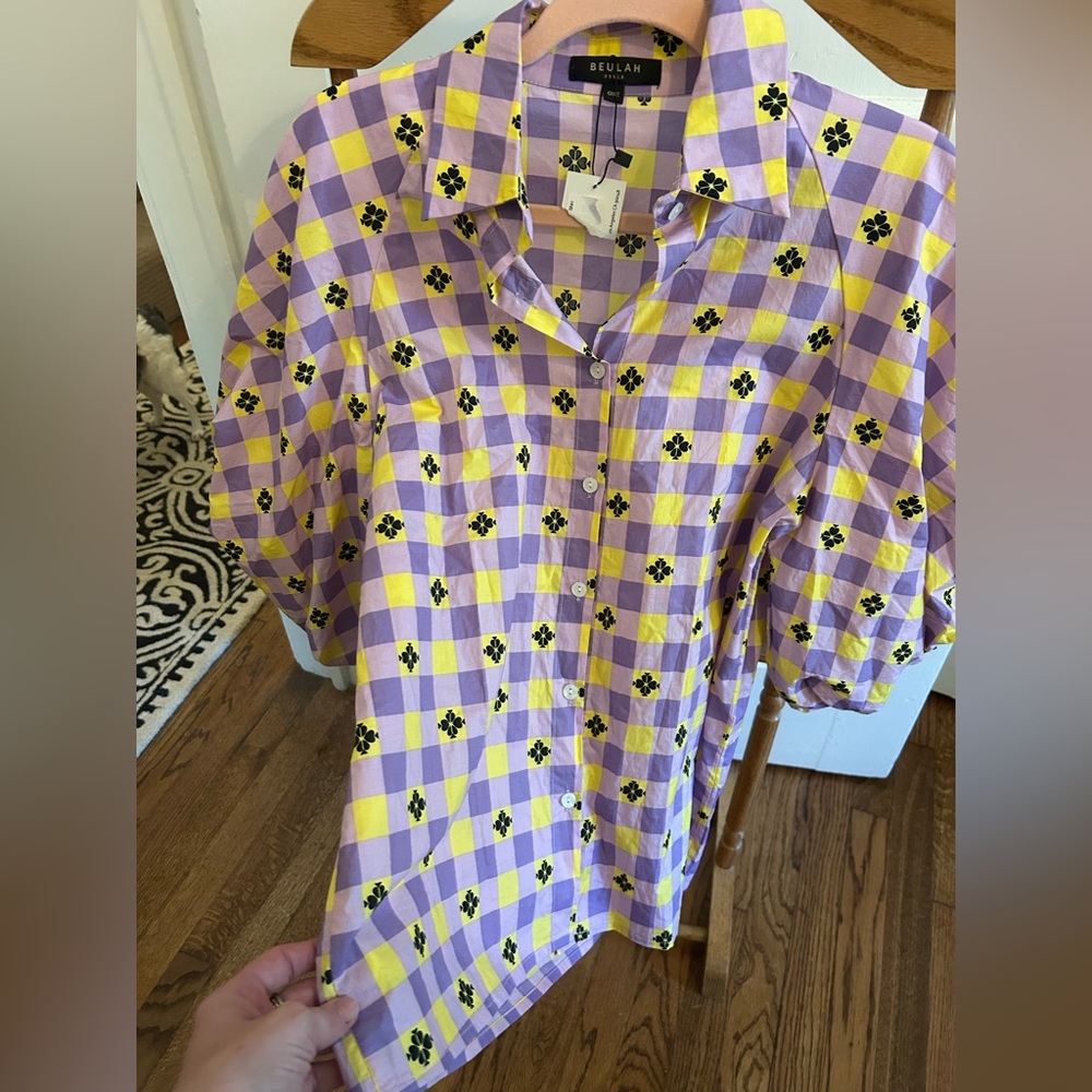 Purple and Yellow Checkered Women's Top by Beulah - Picture 3 of 5